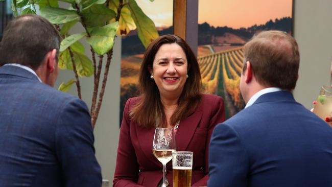 Queensland Premier Annastacia Palaszcuk at the Regatta Hotel in Brisbane, where she has announced the further reduction of restrictions. Picture: David Clarke