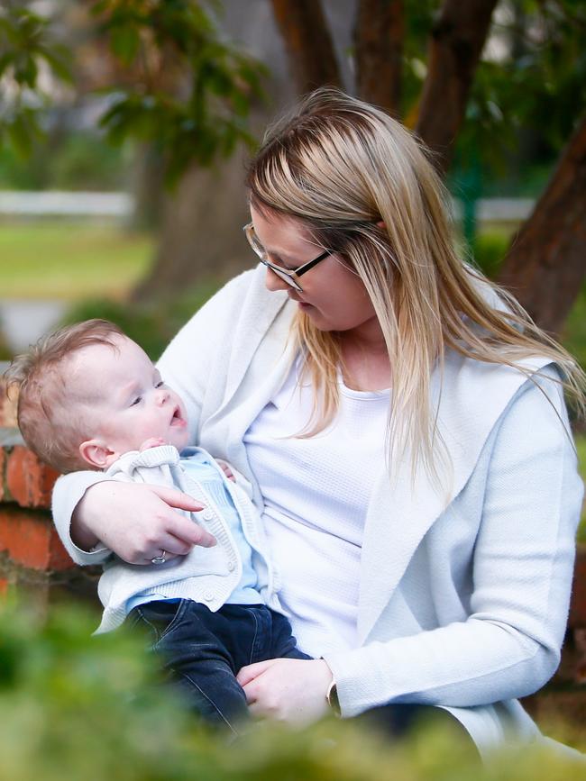 Penguin mother Maddison Murdoch and her son Lawson Troughton. Picture: PATRICK GEE