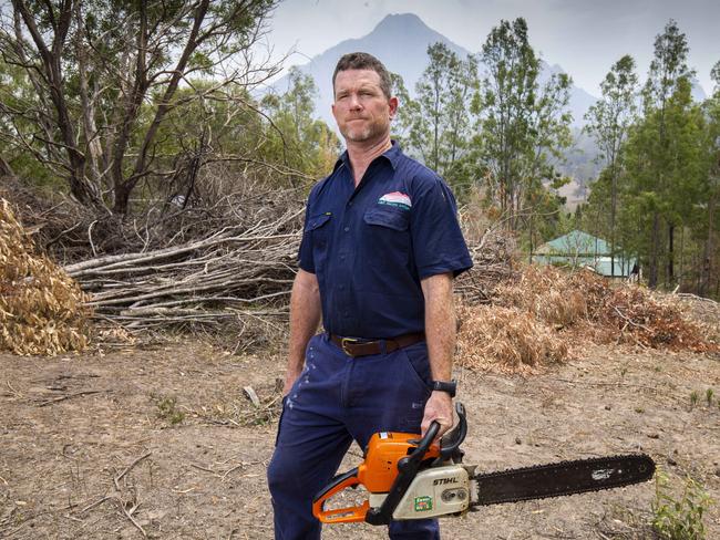 13th November 2019.Mt Barney Lodge owner Innes Larkin is seen conducting fire hazard reduction during unprecedented fire conditions in the region. Photo: Glenn Hunt / The Australian.