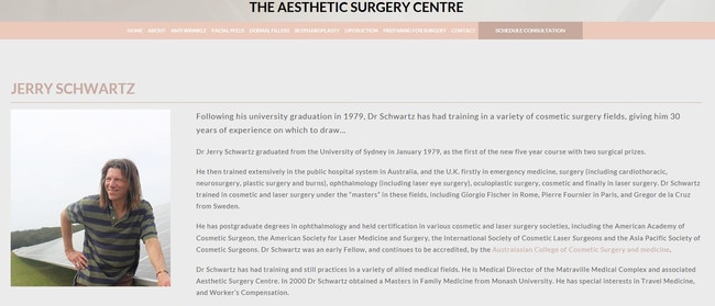 A screenshot of his comestic surgery website. Picture: Supplied