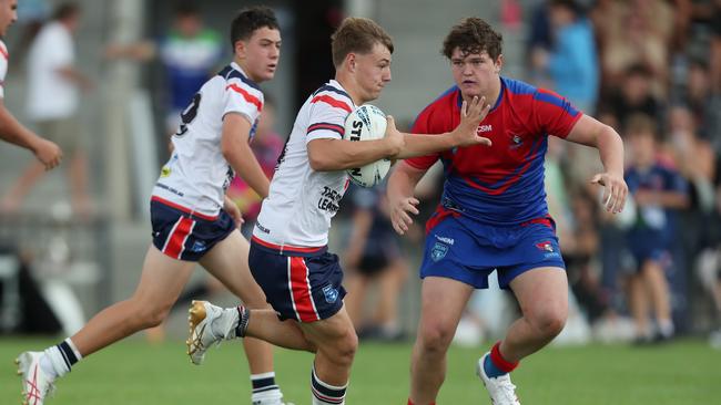 Lachlan Gatt in possession for the Central Coast Roosters in the Andrew Johns Cup Grand Final. Picture: Sue Graham