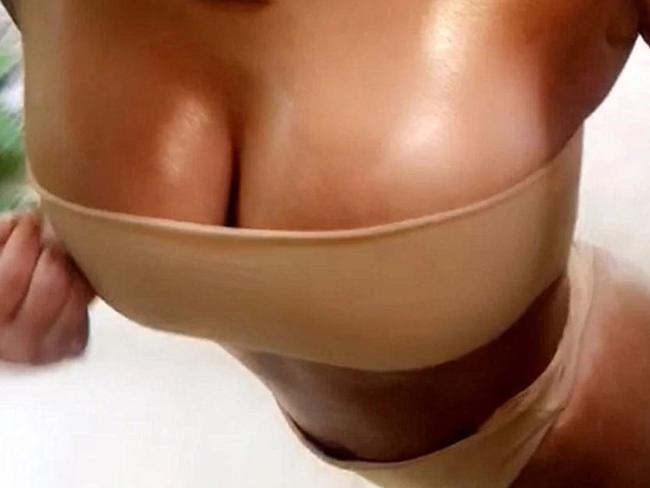She almost bares all in a nude bikini. Picture: Kim Kardashian/Snapchat