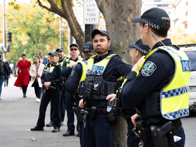 ADELAIDE/ KAURNA YARTA, AUSTRALIA - NewsWire Photos MAY 18, 2023: Police presence at the Extinction Rebellion protest on Parliament Steps in Adelaide. Picture: NCA NewsWire / Morgan Sette ., ., ., * Can be used as SAPOL GENERIC *,