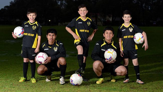 Pontian’s junior sides play under the name Paralowie Eagles. Junior players Jack Tsentidis, Guarakshya Bharati, Yianni Kiahidis, Pawan Bharatu and Vasili Kalaitsidis pictured in 2016. Picture: Keryn Stevens