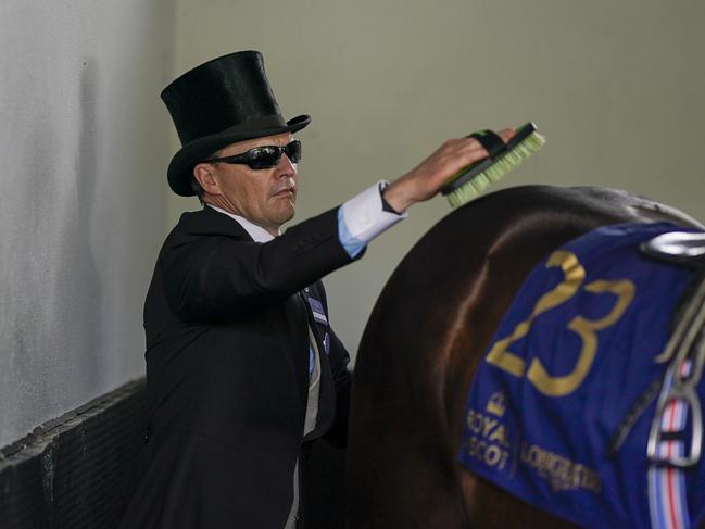 ASCOT, ENGLAND - JUNE 19: Aidan O'Brien prepares a horse on day two during Royal Ascot 2024 at Ascot Racecourse on June 19, 2024 in Ascot, England. (Photo by Alan Crowhurst/Getty Images for Ascot Racecourse)