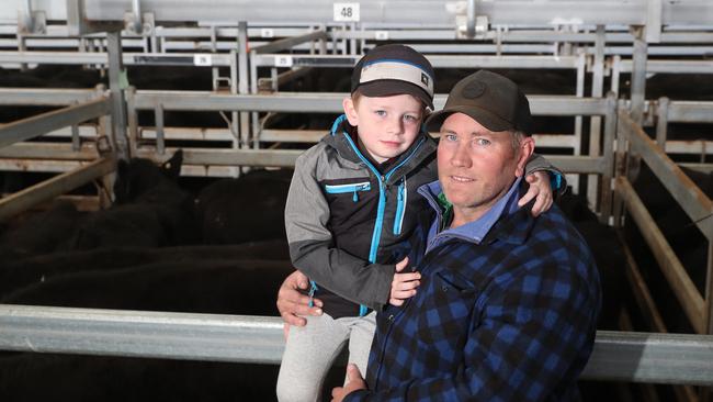Mick Carrey and his son Hugh, 4, from Gordon at Ballarat. Picture: Yuri Kouzmin