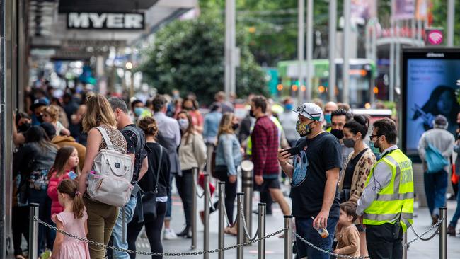 A busy Bourke St Mall on the weekend. Picture: Jason Edwards