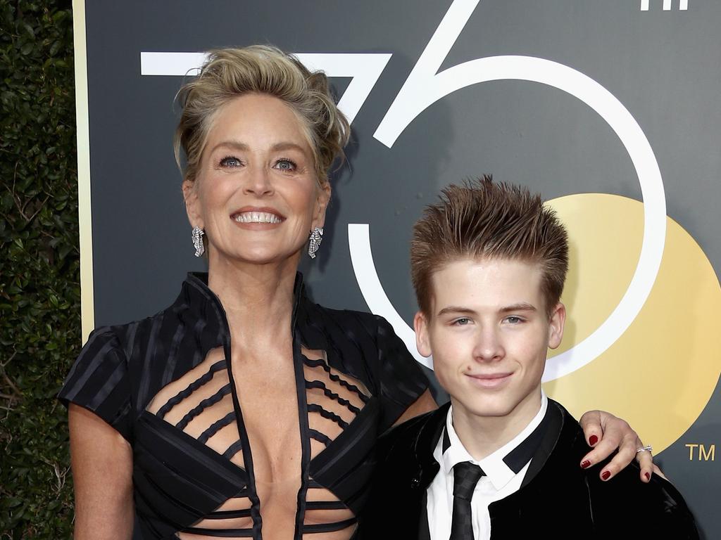 Sharon Stone and her son, Roan, pictured at the Golden Globes in 2018. Picture: Getty Images