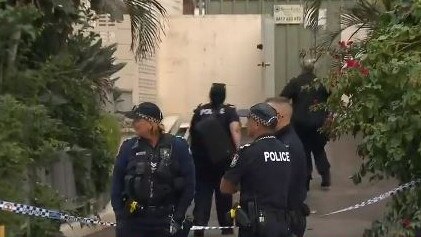 Police at the scene of the incident on View Ave, Surfers Paradise. Picture: Channel 9