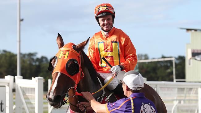 Jockey Nathan Day returns to scale on Dunatun after winning the Benchmark Handicap 1250 metres, Race 6 at Cannon Park, Woree. Picture: Brendan Radke