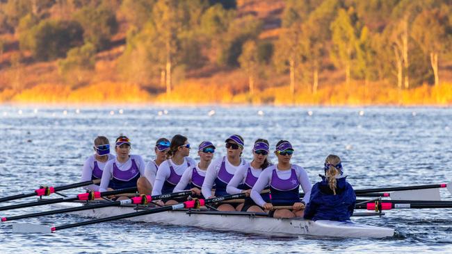 The Lourdes Hill First VIII rest up after a race.