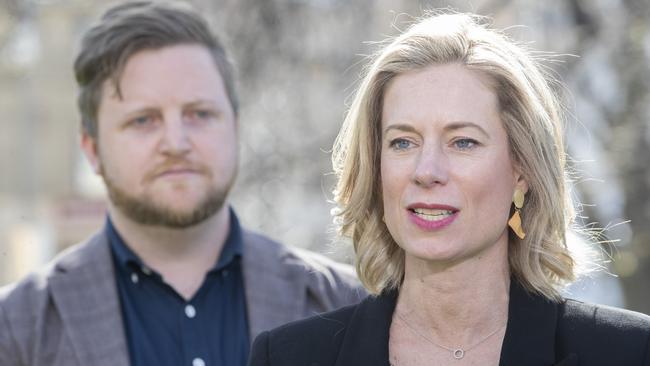 Tasmanian Labor Leader Rebecca White and Luke Edmunds MLC at Parliament Lawn. Picture: Chris Kidd