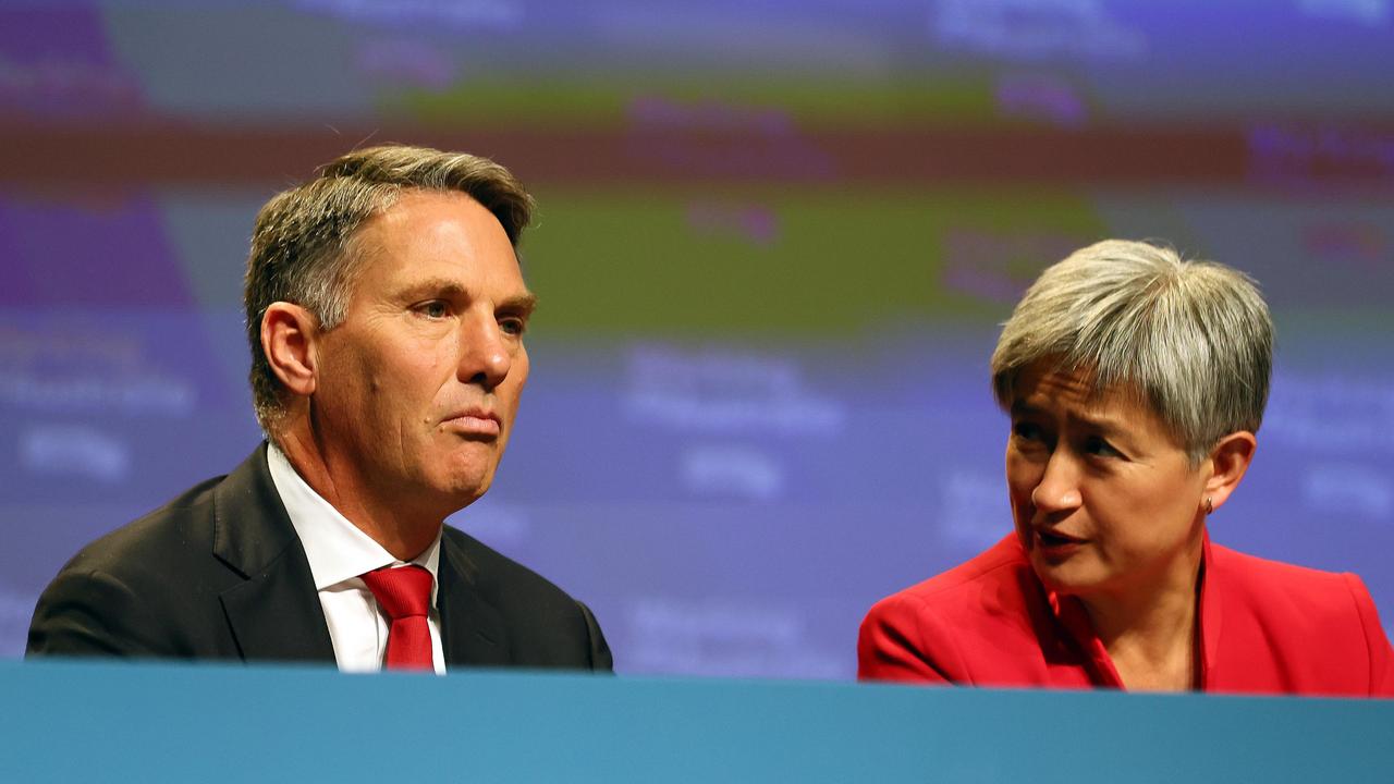 Mr Marles and Minister for Foreign Affairs Penny Wong during the ALP National Conference in Brisbane. Picture: NCA NewsWire/Tertius Pickard