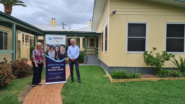 Chief executive Theresa Collignon at the school with principal Roger Ashcroft. Picture: Supplied