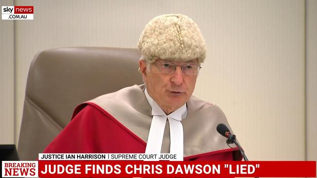 Justice Ian Harrison delivering his verdict on Chris Dawson. Picture: Sky News