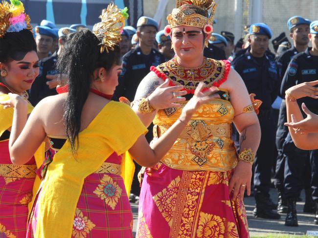 Lawrence was dressed in a male costume for the performance. Picture: Lukman Bintoro/News Corp Australia