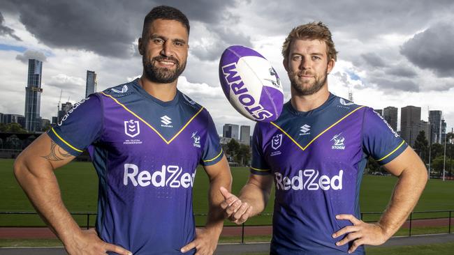 Jesse Bromwich and Christian Welch were meant to be the Storm’s co-captains in 2022. Picture: Alex Coppel