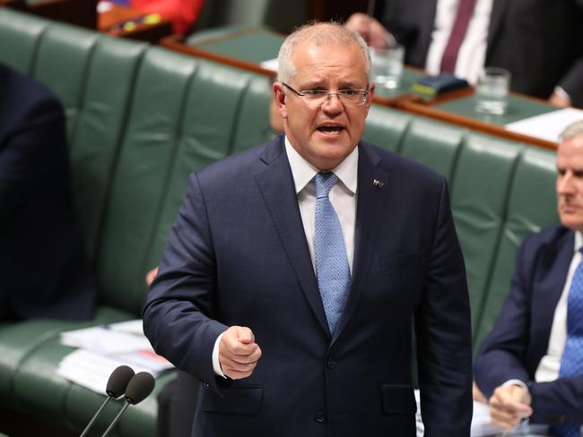 PM Scott Morrison during Question Time in the House of Representatives Chamber at Parliament House in Canberra. Picture: Kym Smith