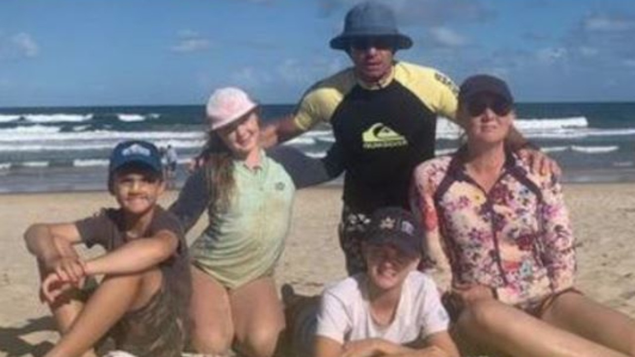 Twins Stirling and Austin Edwards-Bland, 12, with their sister Arwen and parents Tracy and Simon. Tracy and Austin were injured in a Bruce Highway crash at Gregory River that claimed Stirling's life on May 1. Picture: Facebook