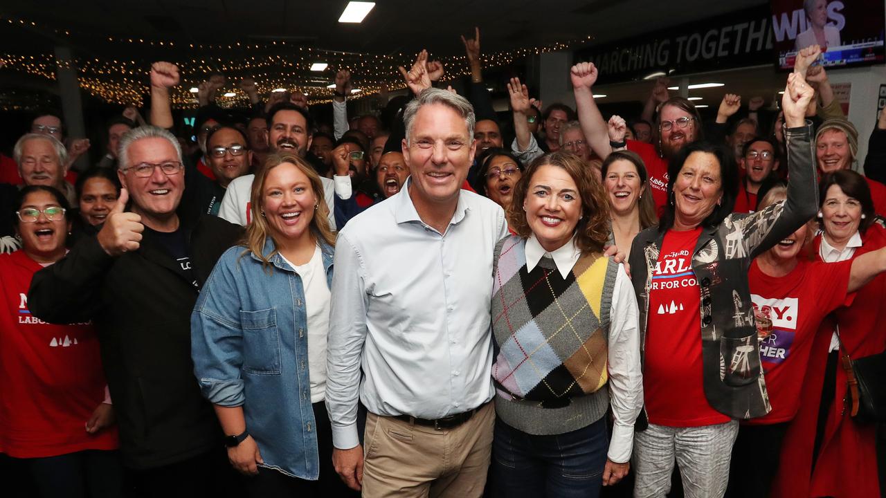 Richard Marles and Libby Coker were front and centre at Labor’s election night event at St Albans Football and Netball Club. Picture: Alan Barber.