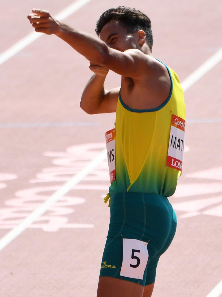 Luke Mathews of Australia celebrates after qualifying in the Men's 800m Heats.