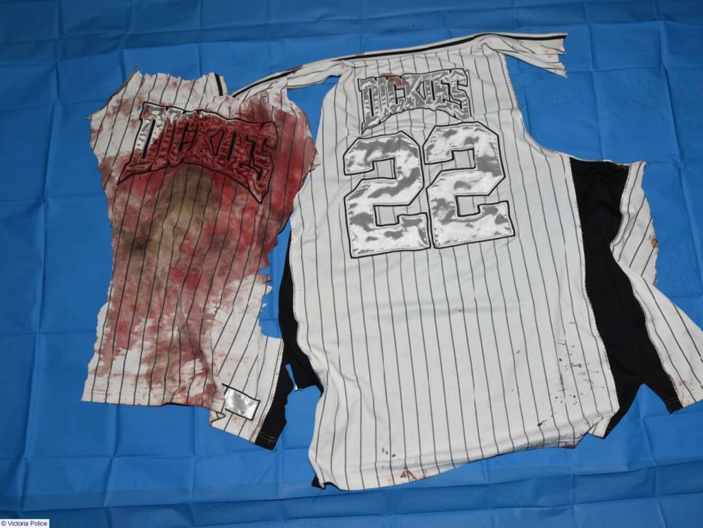 The bloodstained basketball guernsey Maaka Hakiwai was wearing when he was fatally stabbed. Picture: Victoria Police via NCA NewsWire