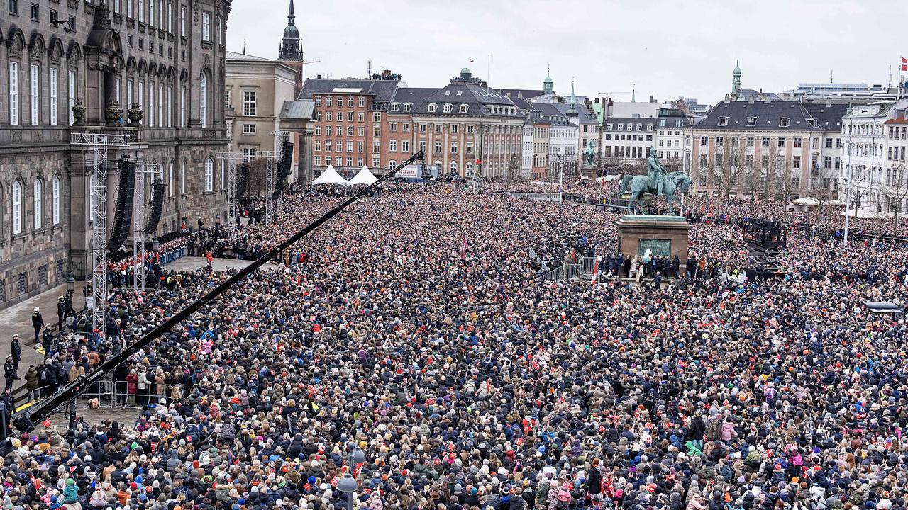 The huge crowd of wellwishers at Christiansborg Palace Square in Copenhagen, Denmark, after the declaration of the King's accession to the throne. Picture: AFP / Denmark OUT