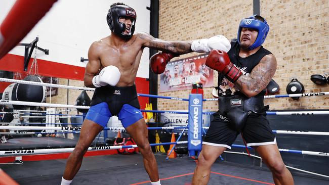 Jason Saab and Joey Leilua training in the ring at Final Round Gym. Picture: Sam Ruttyn