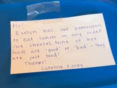 Mum’s note in daughter’s lunch after teacher’s comment. Picture: TikTok