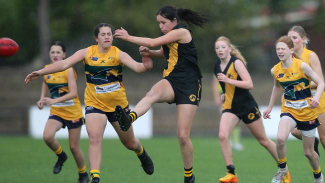 Glenelg’s Mia Boxall puts her team into attack against the Eagles. Picture: Dean Martin