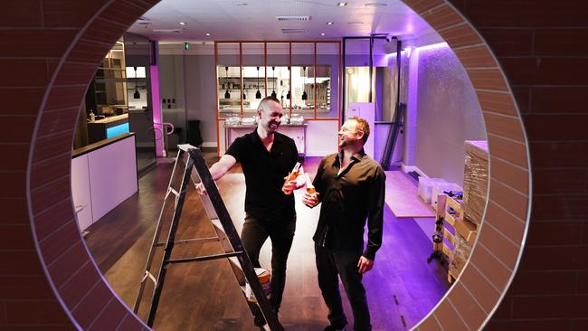 JUJU is the latest offering coming to the space formerly occupied by much-loved Greek restaurant and bar Hellenika, and owners Cody Beck and Trent Redman share a drink before starting the fitout..  Picture Glenn Hampson