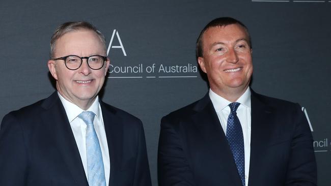 Anthony Albanese and incoming Business Council of Australia chief executive Bran Black. Picture: John Feder