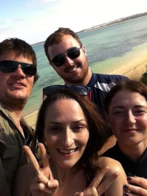 James Moore, Amy Jones, Jason Bristow and Natasha Turnbull in a photo taken at Coffin Bay on the day when Michael Knowles ran into to their 4WD on the Lincoln Highway.