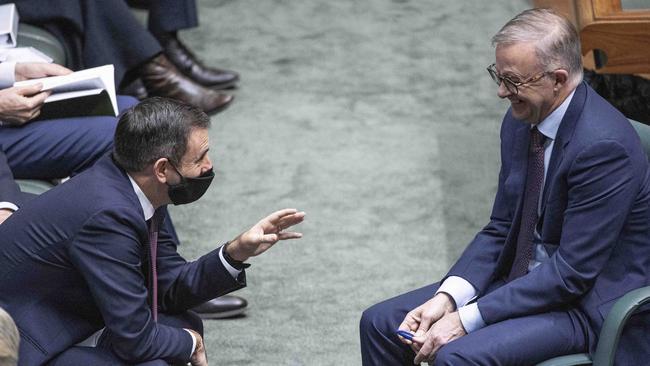 Jim Chalmers with Anthony Albanese during Question Time in the House of Representatives in Parliament House in Canberra on Thursday. Picture: Gary Ramage