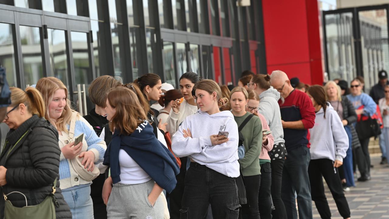 The Ticketek office at the Adelaide Entertainment Centre with fans are lining up. Picture: Keryn Stevens