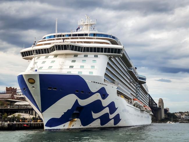 SYDNEY, AUSTRALIA - NOVEMBER 12: The cruise ship Majestic Princess is seen docked at Circular Quay on November 12, 2022 in Sydney, Australia. The Majestic Princess, a vessel operated by Princess Cruises, had nearly one in four guests test positive for Covid-19 before the cruise ship docked at Sydney's Circular Quay early on Saturday morning, local papers reported. (Photo by Vivek Prakash/Getty Images)