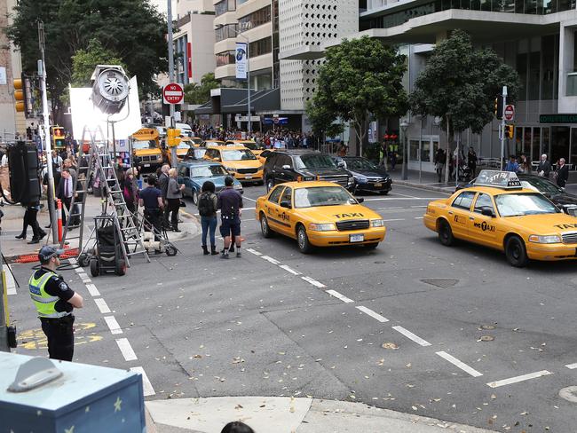 The Brisbane CBD was turned into a into New York streetscape. Picture: Jack Tran