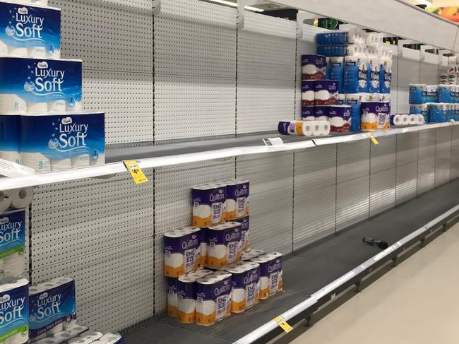 Woolworths Highton on Province Boulevard appears to be selling out of toilet paper. Picture: Peter Ristevski