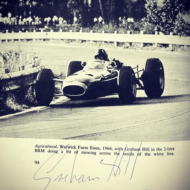 The signature of late British racing car driver Graham Hill, collected many years ago by young motoring fan Shane Howard who is now chief executive of Supercars Australia.