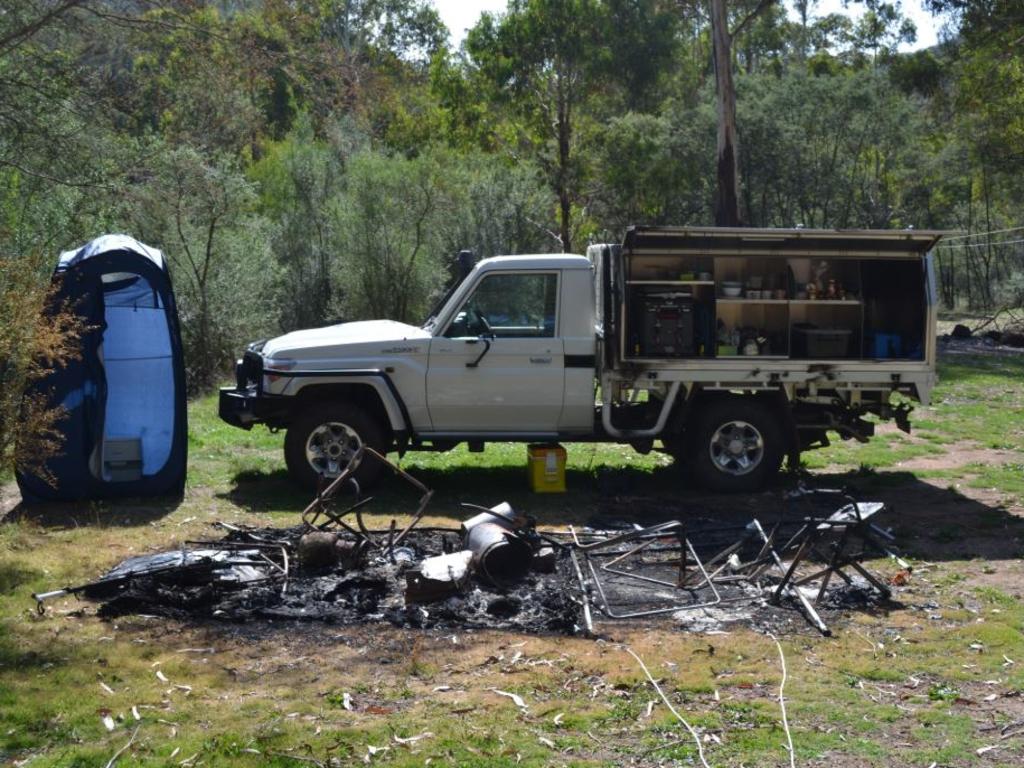 Russell Hill and Carol Clay’s campsite was burnt, with Lynn later returning to burn the pair’s bodies. Picture: Supreme Court of Victoria