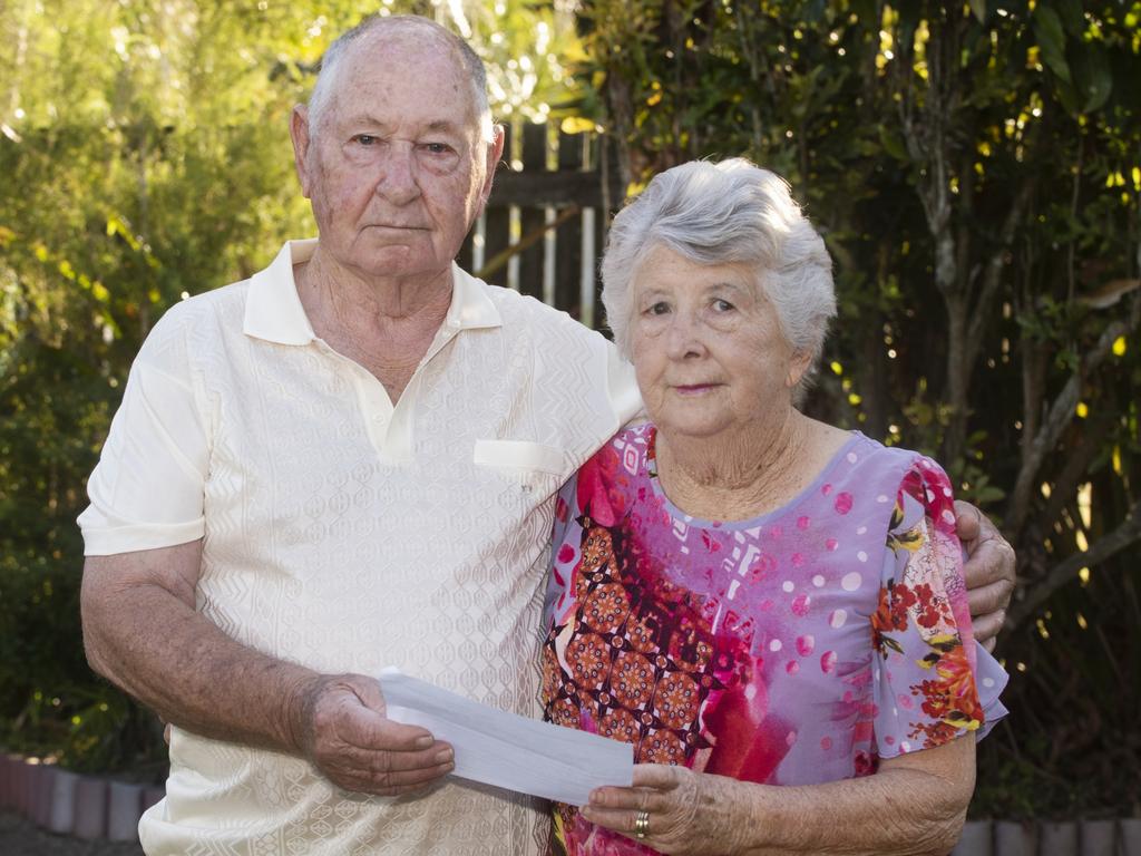 Jim, 81, and Bev, 80, Fisher, from Ooralea are not happy about the hospital wait. Picture: Michaela Harlow