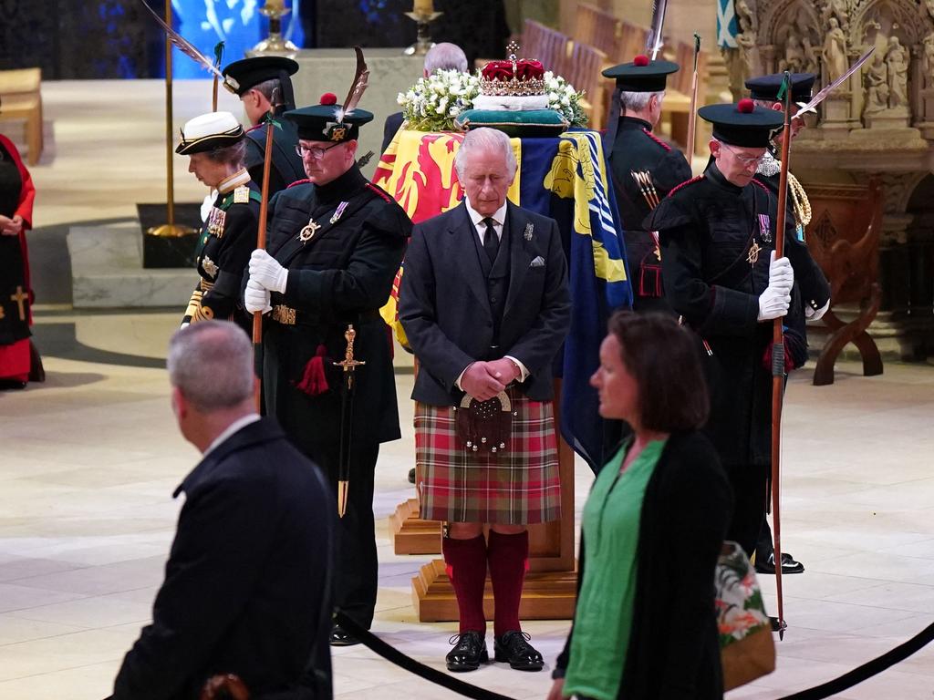 Members of the public file past as King Charles, Princess Anne, Prince Edward and Prince Andrew attend a Vigil at St Giles' Cathedral, in Edinburgh. Picture: Jane Barlow/AFP