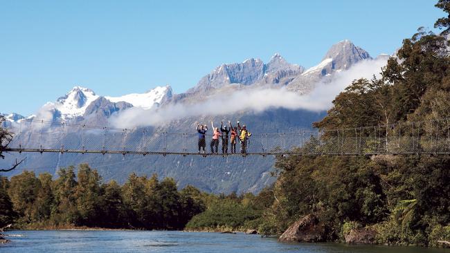 The Pyke River Swingbridge on the Hollyford Track.