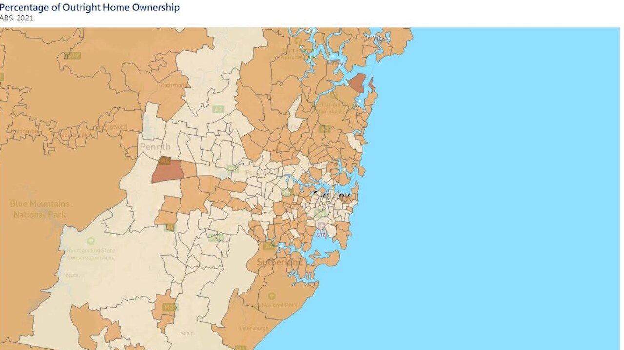 Percentage of outright home ownership in NSW. Picture: Twitter/ Kos Samaras