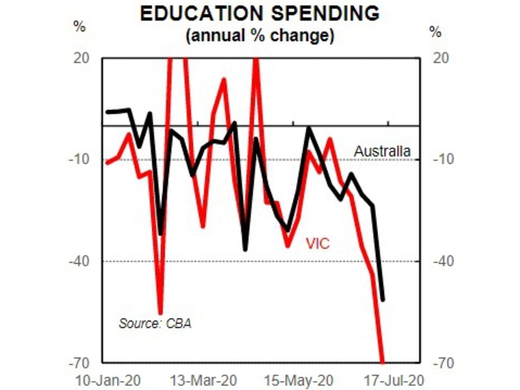 Education spending saw the biggest slump. In Victoria, it fell off a cliff. Picture: Commonwealth Bank.