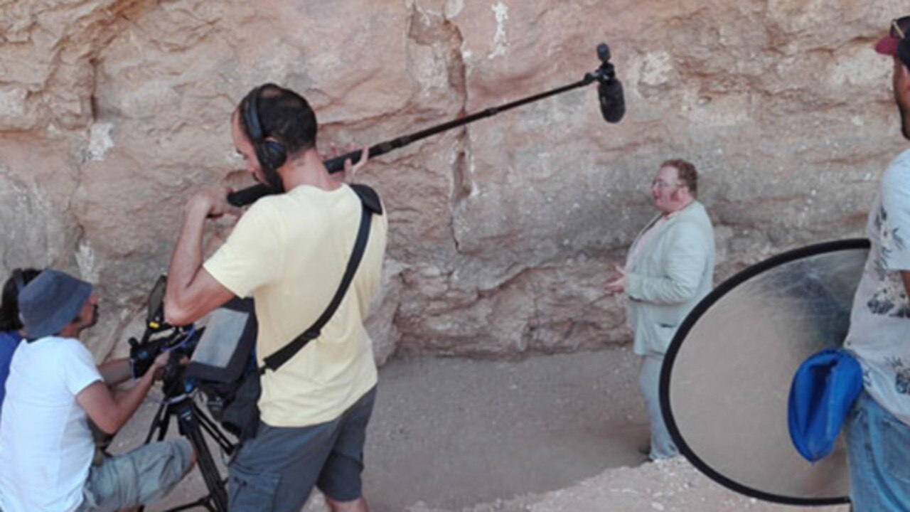 Dr Roland Enmarch pictured filming with a documentary crew at the Hatnab quarry, where the discovery was made. Picture: University of Liverpool