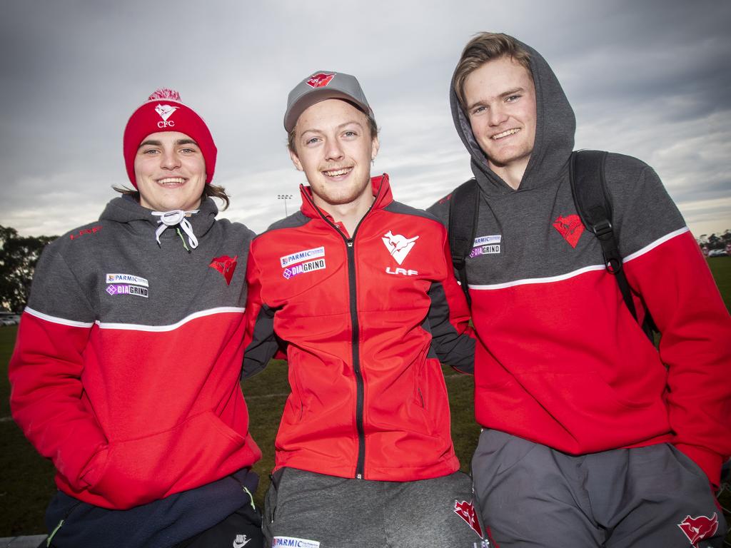 From left, Jack Silver, of Howrah, James Holmes, of Sandy Bay, and Jack Tilley, of Acton Park. Picture: LUKE BOWDEN