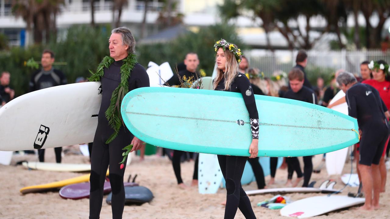 Pullin’s father and girlfriend Ellidy Vlug head out to sea to pay respects in his memory. (Photo by Chris Hyde/Getty Images)