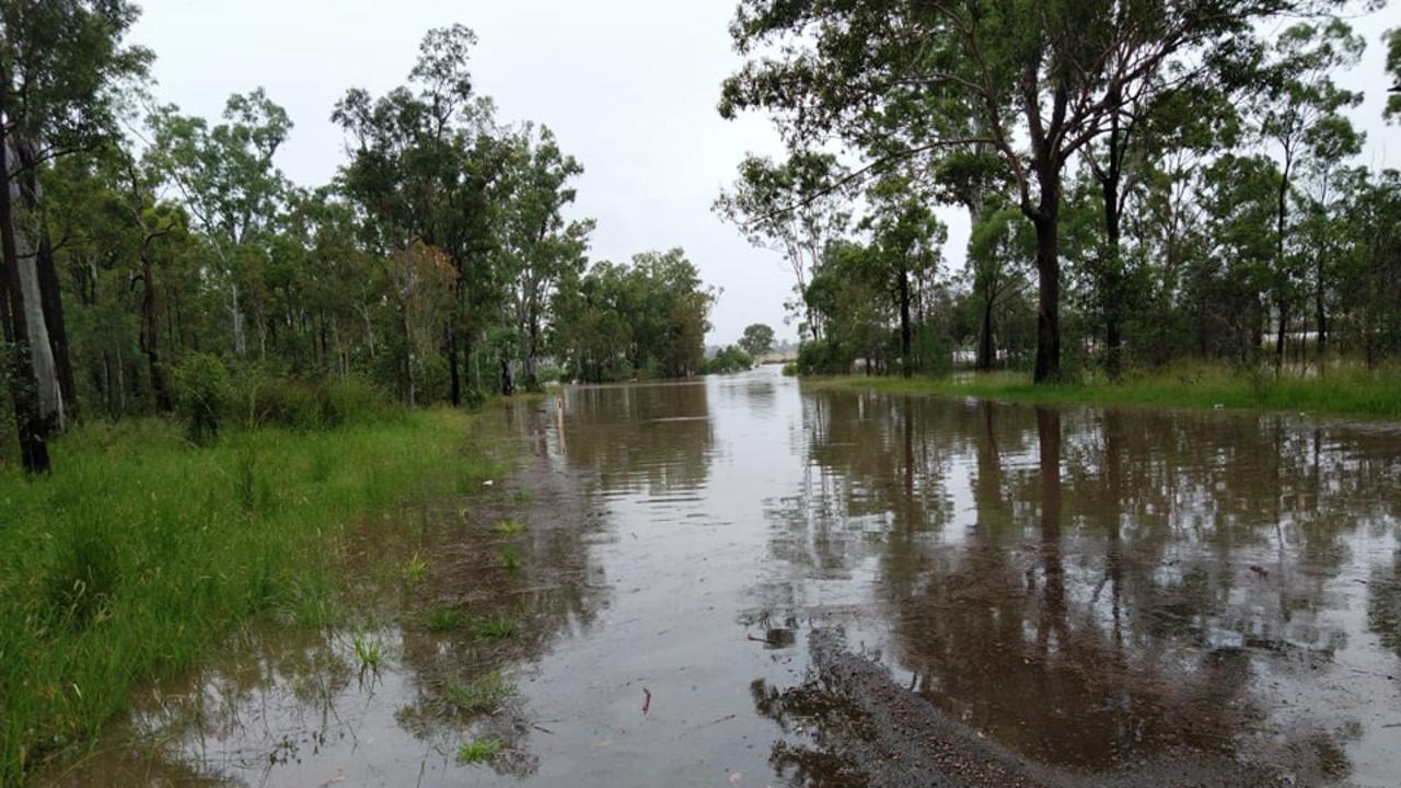 Water over the road of Beresford Rd, Boompa after torrential rain in the North Burnett, February 25, 2022. Photo: Hayden Beresford