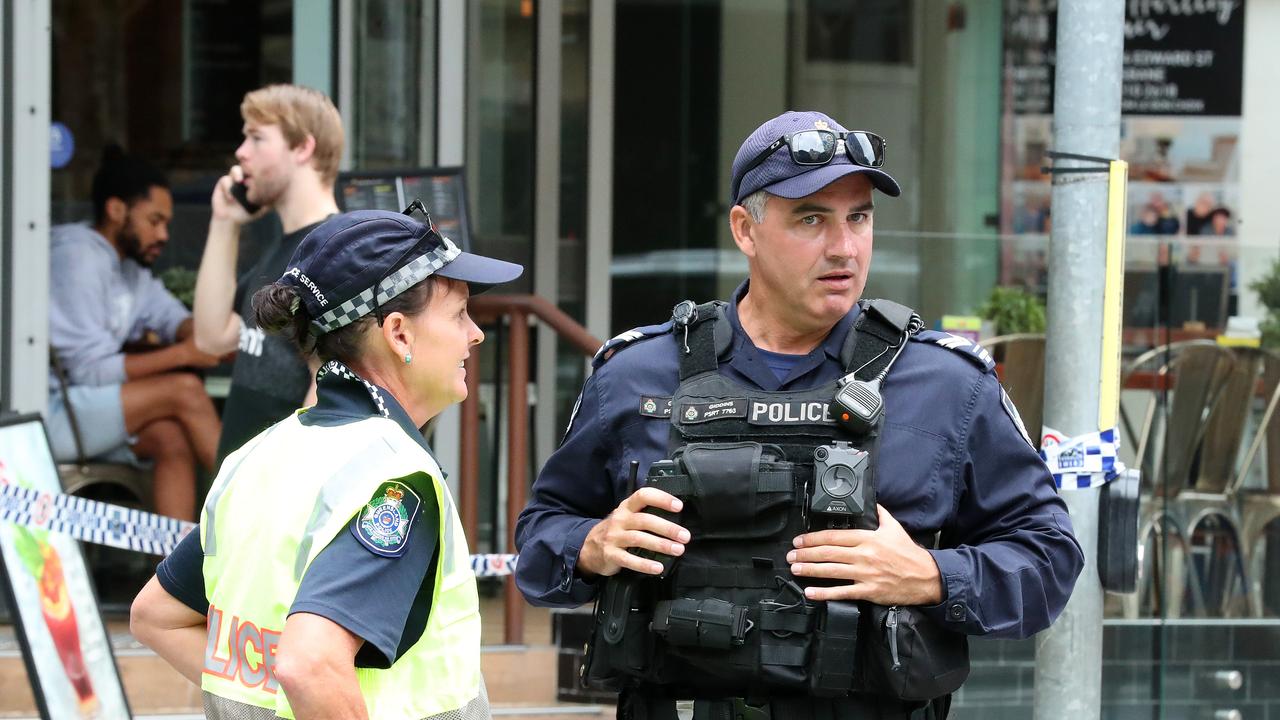 Police have created a crime scene blocking off Mary Street in front of the Westin hotel, Brisbane. Photographer: Liam Kidston.